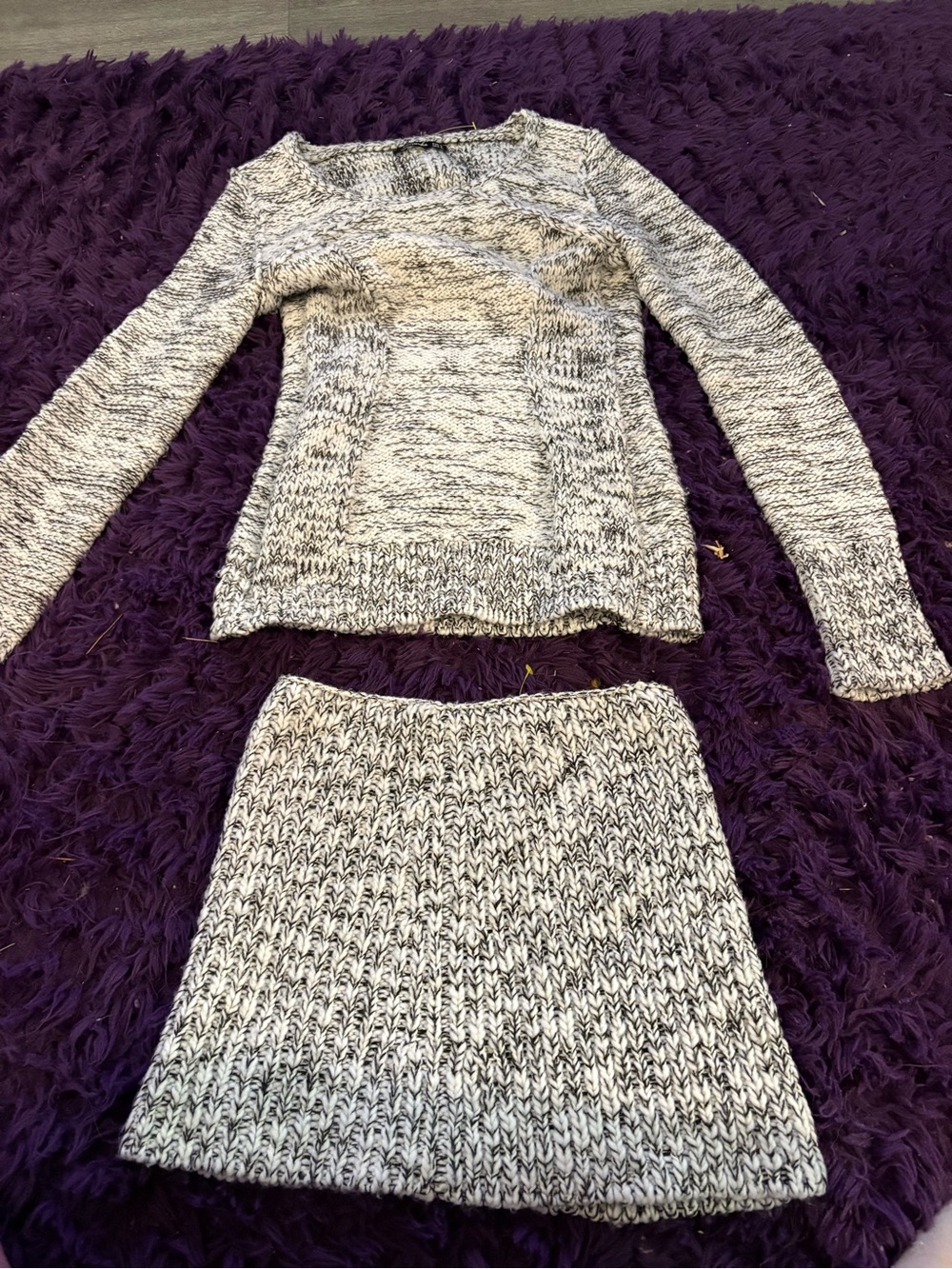 PattyBoutik Black and White Marled Knit Mini Skirt